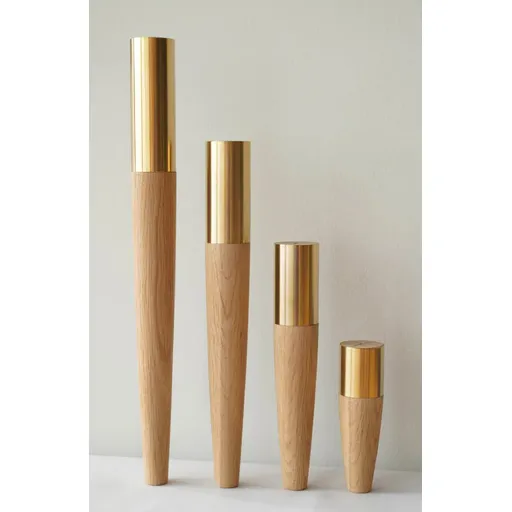 Decorated furniture feet with golden top from oak - 2